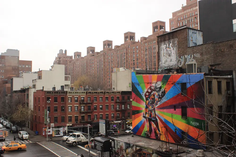 View on street art from the High Line in New York